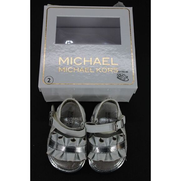 MICHAEL Michael Kors Girls' Baby Free Metallic Sandals, 2 White/Silver - Picture 1 of 12